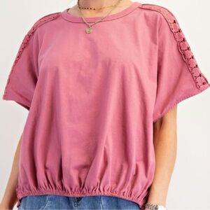 NWT’s Easel Women's Pink Lace-Trimmed Top